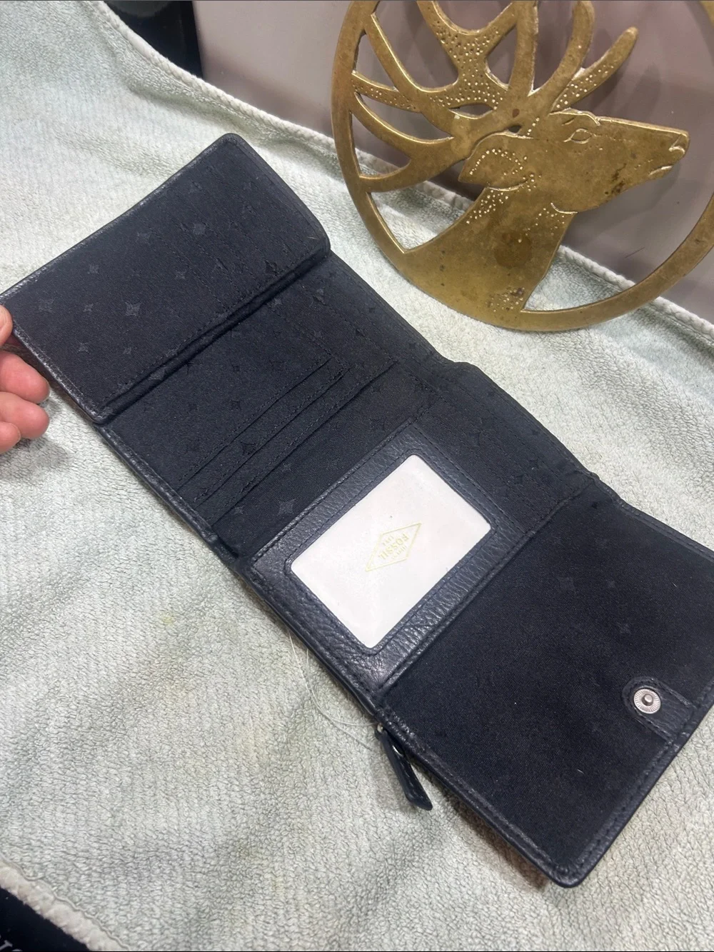 Fossil Black Pebbled Leather Keyhole Wallet NWOT